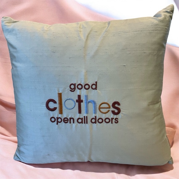 Good Clothes Open All Doors decorative pillow, pastle green/blue, 12” x 12” - Picture 1 of 9